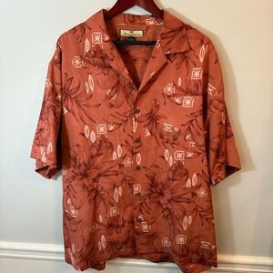 Tommy Bahama Silk Hawaiian Shirt XL Vacation Coastal beach orange rust‎ floral